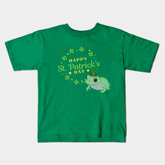 Happy Saint Patrick's Day Frog Kids T-Shirt by RoserinArt